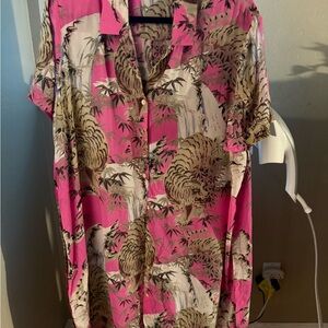 Pink and Beige Tropical Print womens Shirtdress